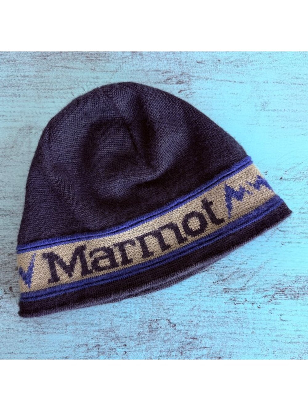 Marmot Knit Beanie Hat With Fleece Lining Blue GrayLogo One Size Warm Winter